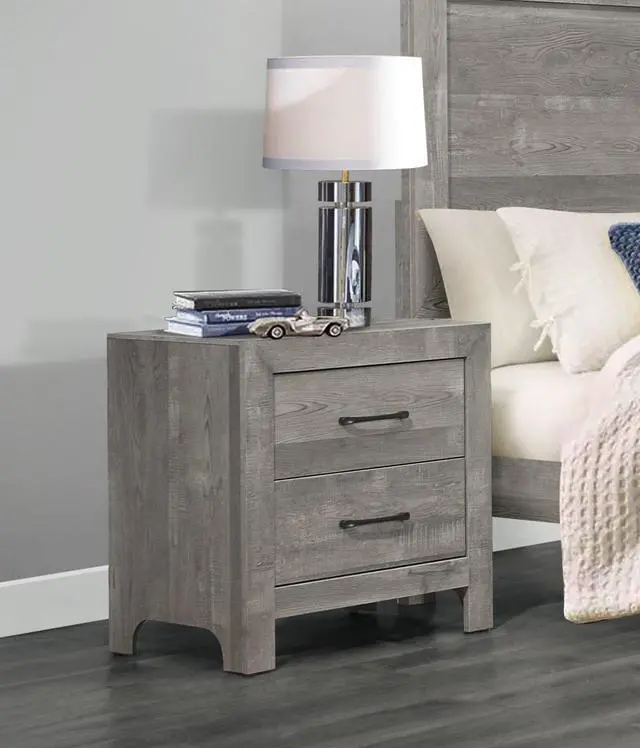 Alt view image 3 of 6 - Rustic Style Gray Finish 1pc Nightstand of 2x Drawers Transitional Design Bedroom Furniture