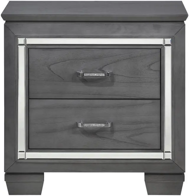 Alt view image 5 of 7 - Glamourous Style 1pc Nightstand of 2x Drawers LED Lighting Faux Crystals Bar Pulls Gray Finish Modern Bedroom Furniture