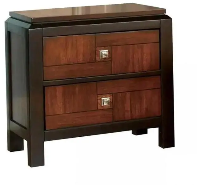 Alt view image 2 of 7 - Acacia Walnut 1pc Nightstand Only Transitional Solid wood 2-Drawers Square Chrome Knobs Multitone Unique Nightstand