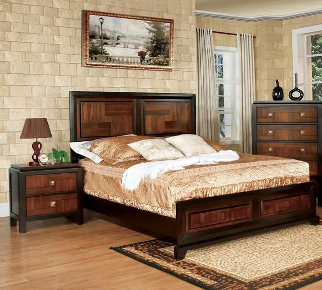 Alt view image 7 of 7 - Acacia Walnut 1pc Nightstand Only Transitional Solid wood 2-Drawers Square Chrome Knobs Multitone Unique Nightstand