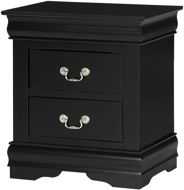Main image of 1pc Black Finish Two Drawers Louis Philip Nightstand Solid Wood Contemporary & Simple Style