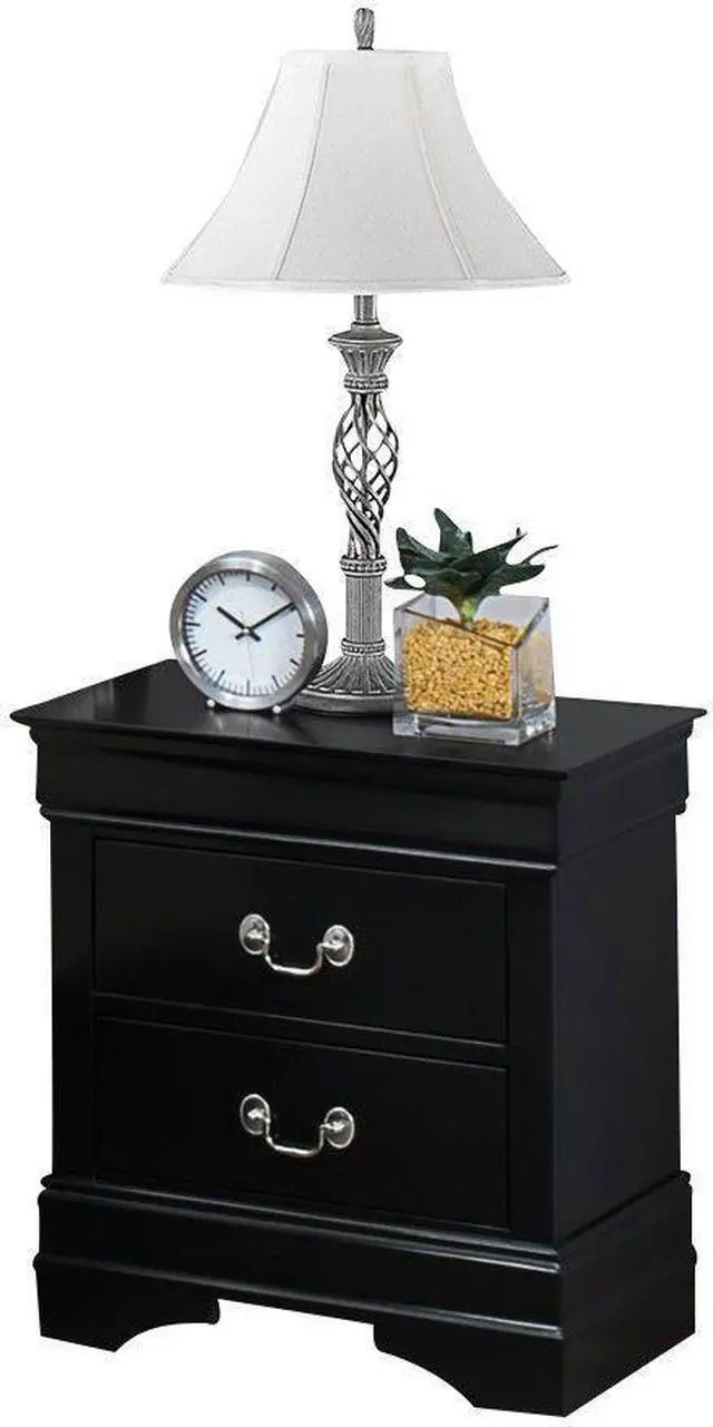 Alt view image 3 of 6 - 1pc Black Finish Two Drawers Louis Philip Nightstand Solid Wood Contemporary & Simple Style