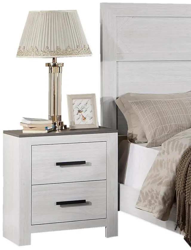 Alt view image 3 of 7 - White Color 1pc Nightstand Paper veneer Bedroom Furniture 2-Drawers Bedside Table