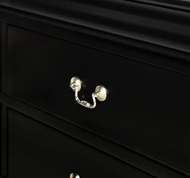 Alt view image 5 of 6 - 1pc Black Finish Two Drawers Louis Philip Nightstand Solid Wood Contemporary & Simple Style