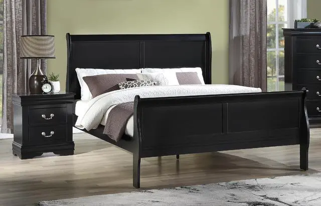 Alt view image 6 of 6 - 1pc Black Finish Two Drawers Louis Philip Nightstand Solid Wood Contemporary & Simple Style