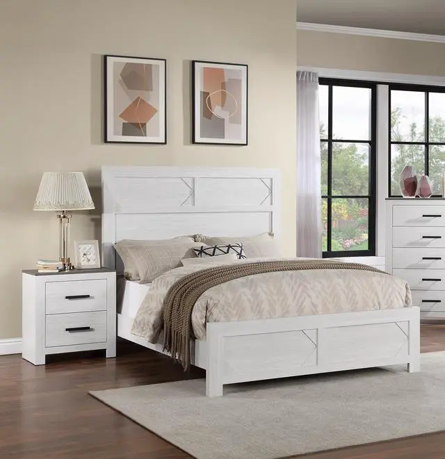 Alt view image 4 of 7 - White Color 1pc Nightstand Paper veneer Bedroom Furniture 2-Drawers Bedside Table