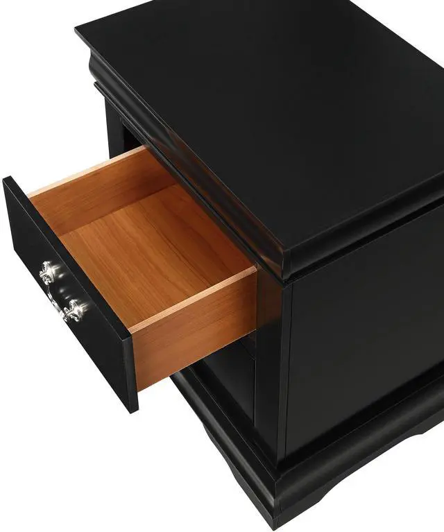 Alt view image 4 of 6 - 1pc Black Finish Two Drawers Louis Philip Nightstand Solid Wood Contemporary & Simple Style