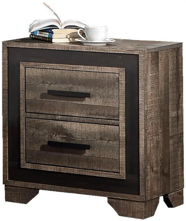 Alt view image 2 of 6 - Oak Finish 1pc Nightstand Paper veneer Bedroom Furniture 2-Drawers Bedside Table