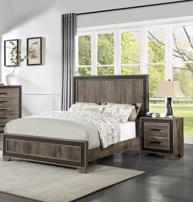 Alt view image 4 of 6 - Oak Finish 1pc Nightstand Paper veneer Bedroom Furniture 2-Drawers Bedside Table