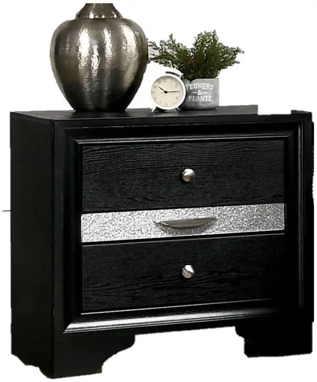 Alt view image 4 of 7 - Contemporary 1pc Nightstand Black Finish Silver Accents Hidden Jewelry Drawer Nickel Round Knob Bedside Table Bedroom Furniture