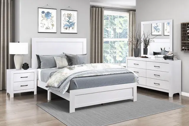 Alt view image 5 of 5 - Modern White Finish 1pc Nightstand of 2x Drawers Black Hardware Wooden Bedroom Furniture