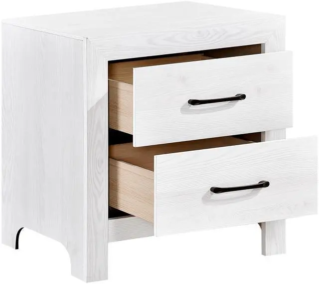 Alt view image 4 of 5 - Modern White Finish 1pc Nightstand of 2x Drawers Black Hardware Wooden Bedroom Furniture