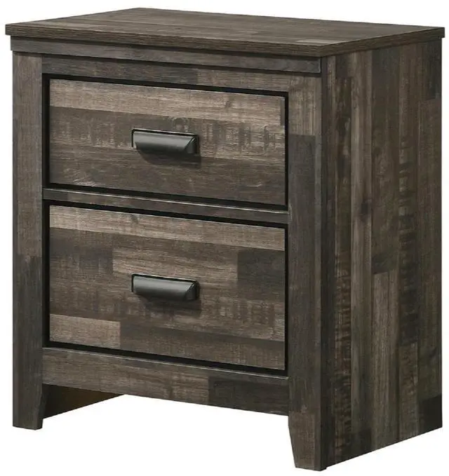 Alt view image 2 of 5 - Contemporary 2-Drawer Nightstand End Table Brown Mixed Finish Two Storage Drawers Black Finished Handles Bedroom Furniture