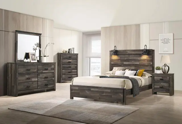Alt view image 5 of 5 - Contemporary 2-Drawer Nightstand End Table Brown Mixed Finish Two Storage Drawers Black Finished Handles Bedroom Furniture