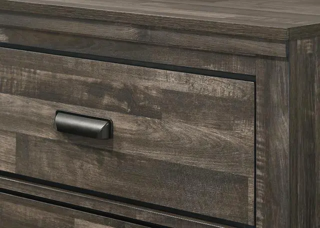 Alt view image 4 of 5 - Contemporary 2-Drawer Nightstand End Table Brown Mixed Finish Two Storage Drawers Black Finished Handles Bedroom Furniture