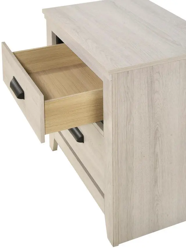 Alt view image 3 of 5 - Contemporary 2-Drawer Nightstand End Table Beige White Finish Two Storage Drawers Bedroom Furniture