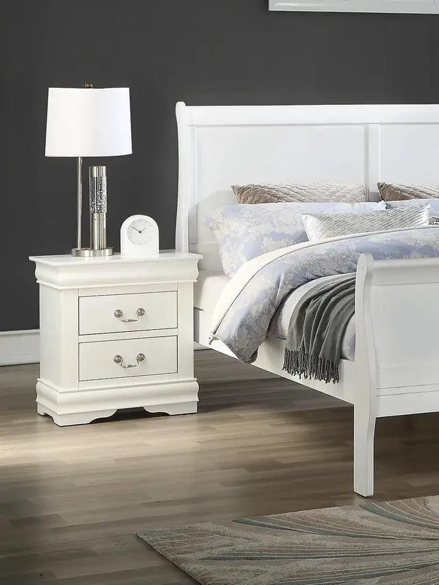 Alt view image 3 of 7 - 1pc Nightstand White Louis Philippe Solid wood English Dovetail Construction Antique Nickle Hanging Pulls