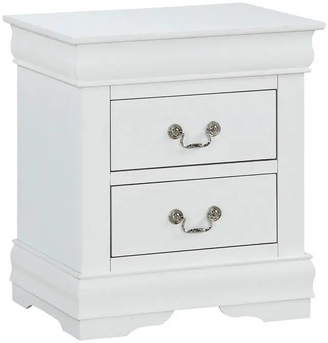 Main image of 1pc Nightstand White Louis Philippe Solid wood English Dovetail Construction Antique Nickle Hanging Pulls