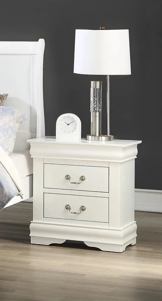 Alt view image 4 of 7 - 1pc Nightstand White Louis Philippe Solid wood English Dovetail Construction Antique Nickle Hanging Pulls