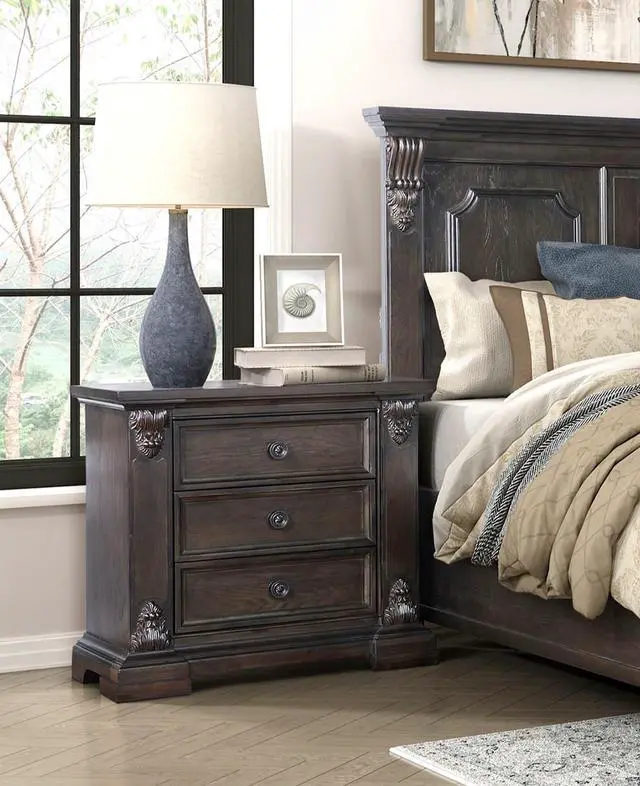 Alt view image 4 of 6 - Elegant Design 3-Drawers Nightstand Traditional Vintage Bedroom Furniture 1pc Espresso Finish