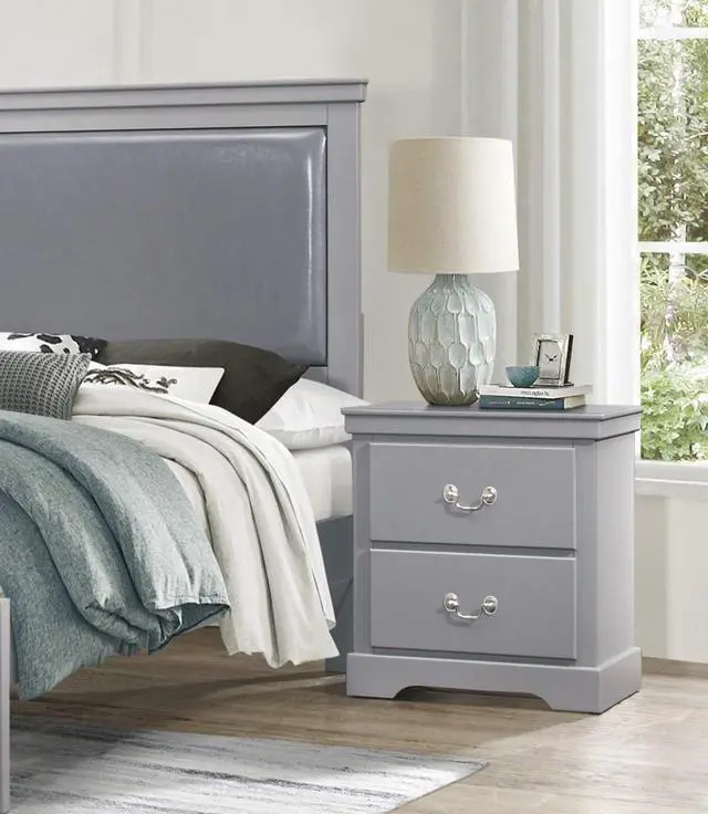 Main image of 1pc Classic Traditional 2 Drawers Nightstand Gray Finish Bedroom Furniture Wooden Bedside Table Cabinet
