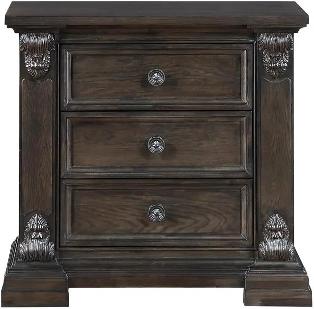 Main image of Elegant Design 3-Drawers Nightstand Traditional Vintage Bedroom Furniture 1pc Espresso Finish