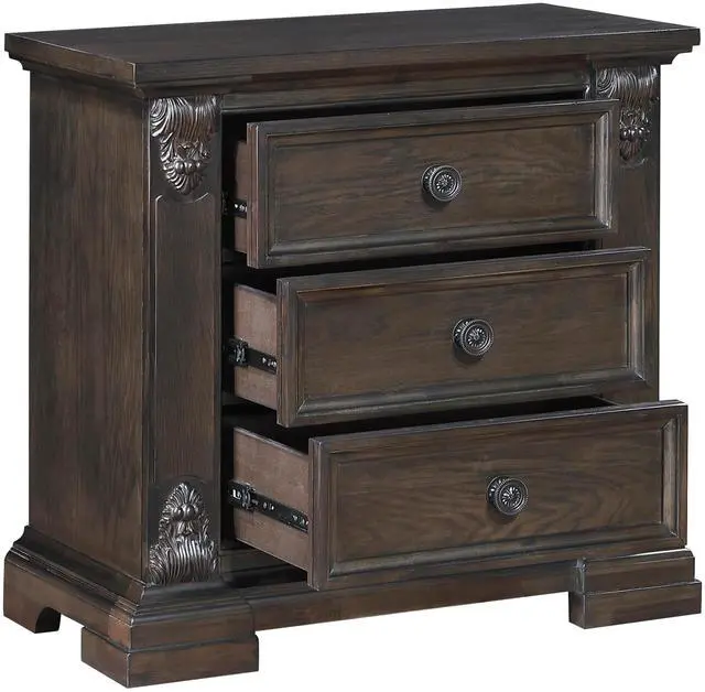 Alt view image 3 of 6 - Elegant Design 3-Drawers Nightstand Traditional Vintage Bedroom Furniture 1pc Espresso Finish