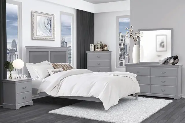 Alt view image 5 of 7 - 1pc Classic Traditional 2 Drawers Nightstand Gray Finish Bedroom Furniture Wooden Bedside Table Cabinet