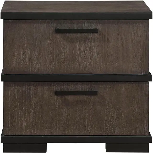 Alt view image 2 of 6 - Two-Tone Brown Black Finish 2-Drawers Nightstand 1pc Modern Industrial Design Bedroom Furniture
