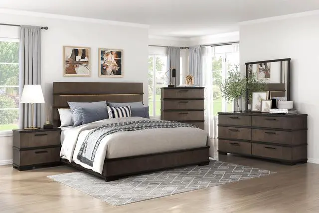 Alt view image 4 of 6 - Two-Tone Brown Black Finish 2-Drawers Nightstand 1pc Modern Industrial Design Bedroom Furniture