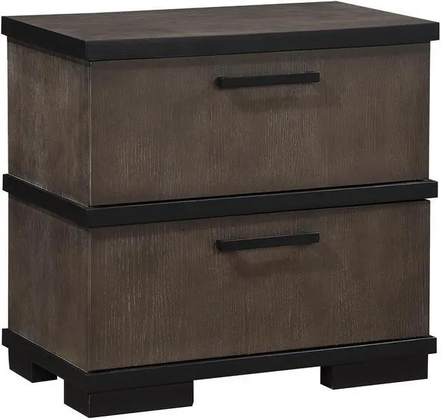 Alt view image 3 of 6 - Two-Tone Brown Black Finish 2-Drawers Nightstand 1pc Modern Industrial Design Bedroom Furniture