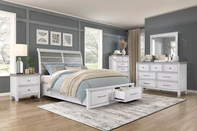 Alt view image 5 of 7 - White and Gray Finish 1pc Bedroom Nightstand of 2 Drawers Classic Design Wooden Furniture