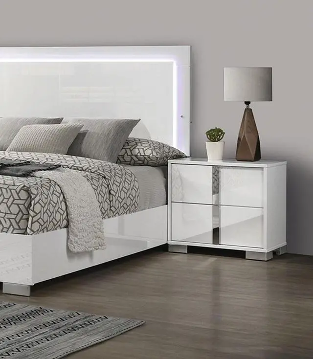 Alt view image 2 of 5 - White Color Modern Gorgeous 1pc Bedside Table Bedroom Nightstand Chrome Legs UV Finish