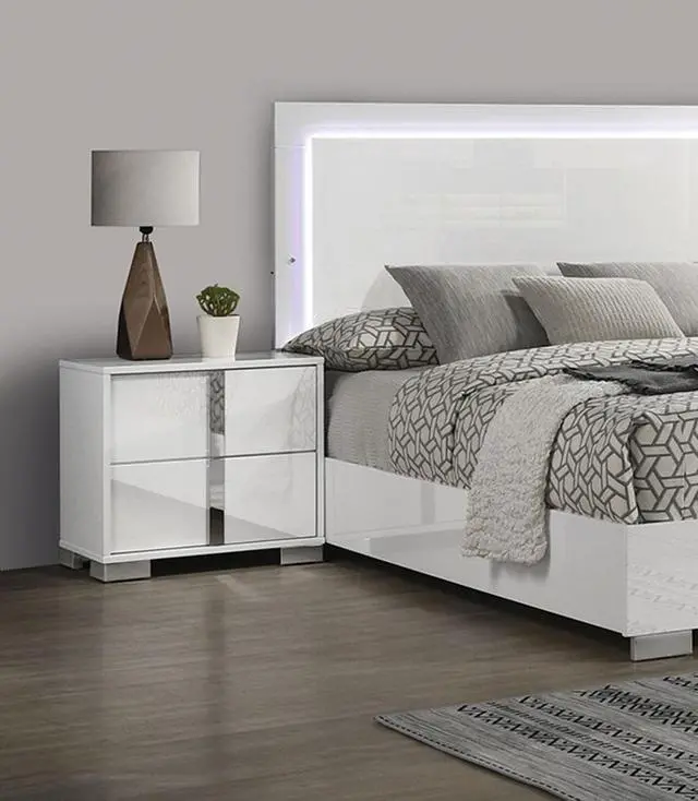 Main image of White Color Modern Gorgeous 1pc Bedside Table Bedroom Nightstand Chrome Legs UV Finish