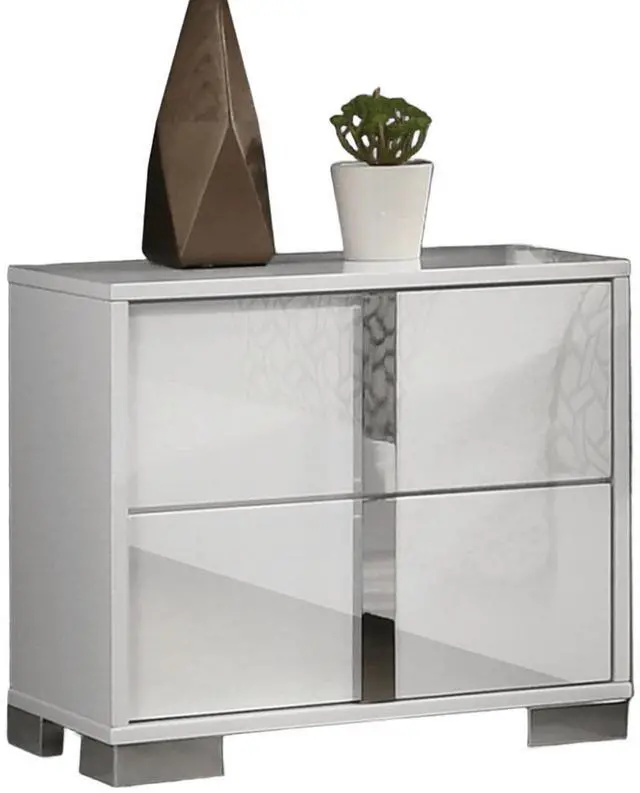 Alt view image 4 of 5 - White Color Modern Gorgeous 1pc Bedside Table Bedroom Nightstand Chrome Legs UV Finish