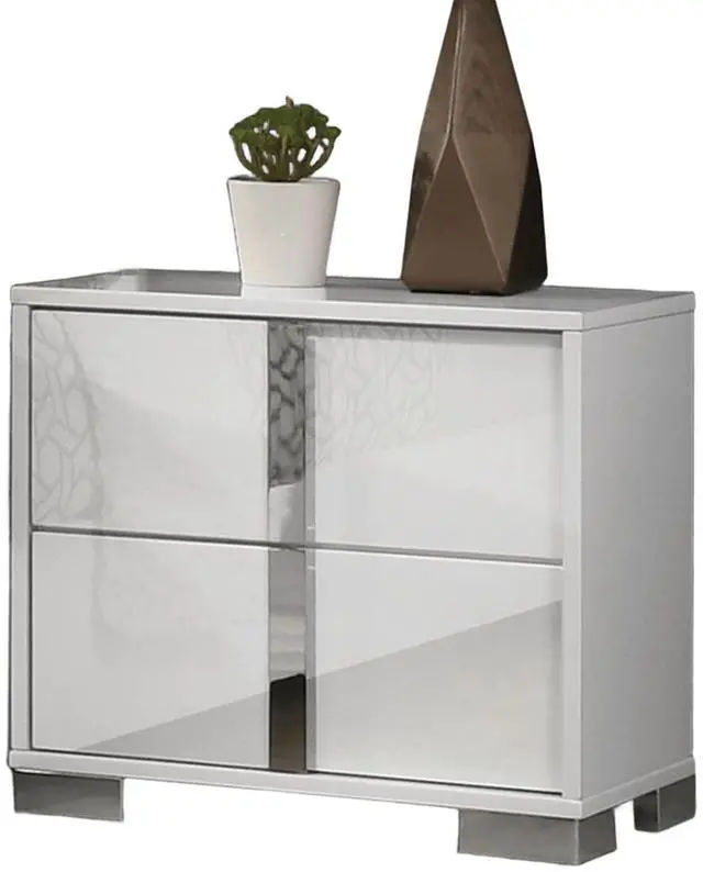 Alt view image 3 of 5 - White Color Modern Gorgeous 1pc Bedside Table Bedroom Nightstand Chrome Legs UV Finish