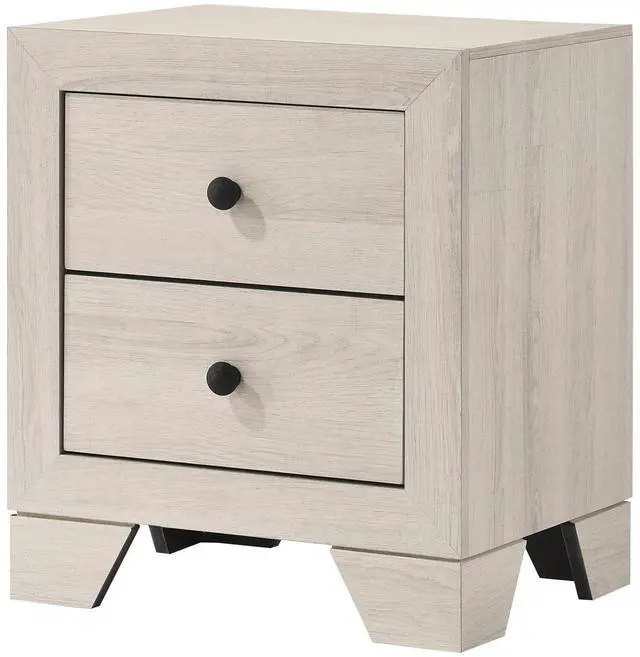 Main image of 1pc Rustic Two Drawers Storage Nightstand White Wash Finish Wooden Bedroom Furniture