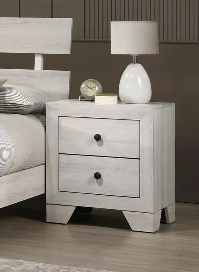 Alt view image 4 of 5 - 1pc Rustic Two Drawers Storage Nightstand White Wash Finish Wooden Bedroom Furniture