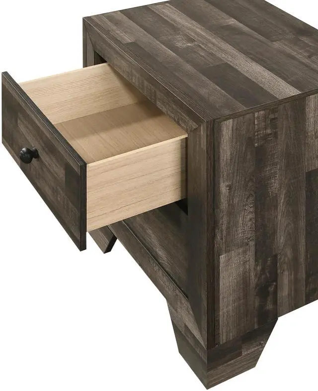 Alt view image 2 of 5 - 1pc Rustic Two Drawers Storage Nightstand Brown Gray Finish Wooden Bedroom Furniture