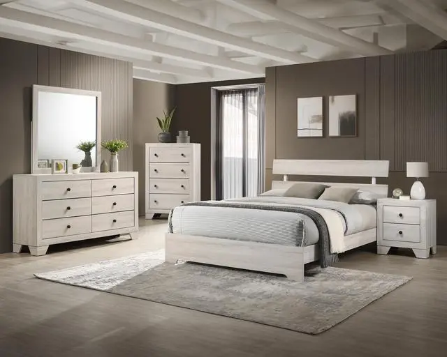 Alt view image 5 of 5 - 1pc Rustic Two Drawers Storage Nightstand White Wash Finish Wooden Bedroom Furniture