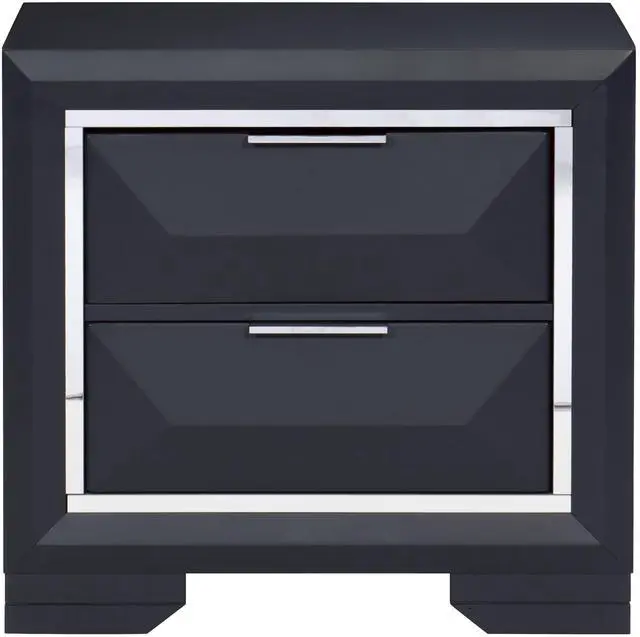 Alt view image 2 of 7 - Modern Bedroom Nightstand of Two Drawers Beveled Acrylic Trim Wooden Furniture 1pc, Midnight Blue Finish