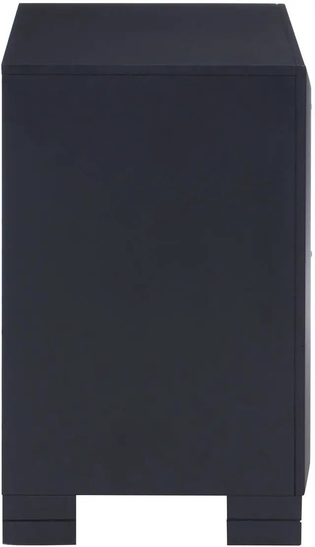 Alt view image 6 of 7 - Modern Bedroom Nightstand of Two Drawers Beveled Acrylic Trim Wooden Furniture 1pc, Midnight Blue Finish
