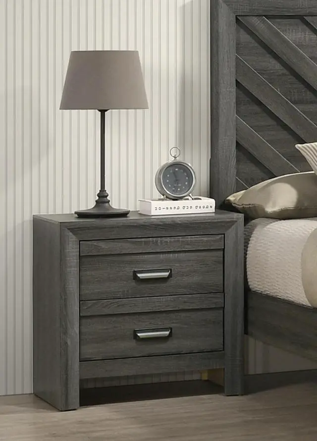 Alt view image 3 of 6 - 1pc Contemporary Nightstand End Table with Two Storage Drawers Rustic Gray Finish Bedroom Wooden Furniture