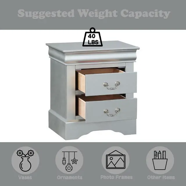 Alt view image 3 of 7 - Louis Philippe Platinum Finish Nightstand