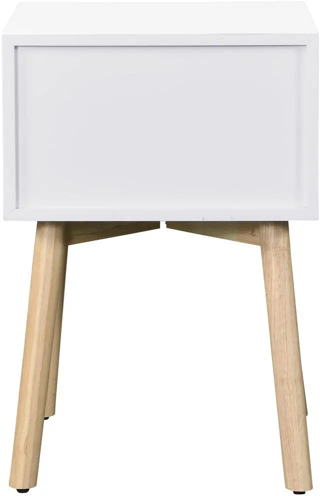 Alt view image 4 of 6 - Side Table,Bedside Table with 2 Drawers and Rubber Wood Legs, Mid-Century Modern Storage Cabinet for Bedroom Living Room, White