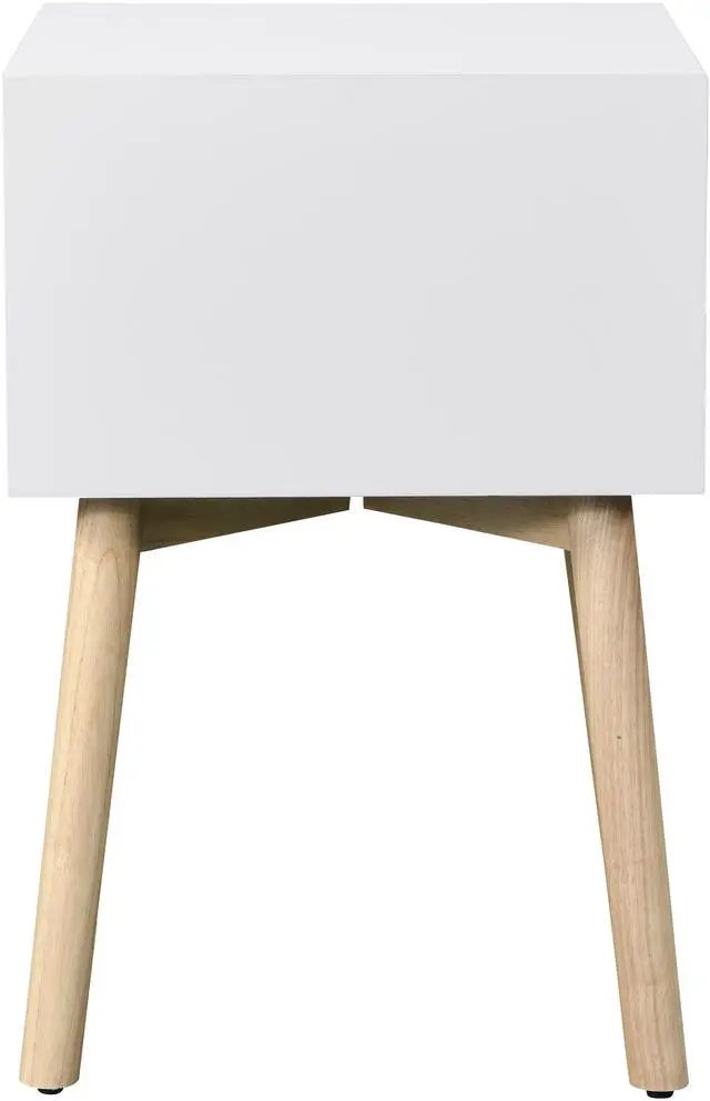 Alt view image 5 of 6 - Side Table,Bedside Table with 2 Drawers and Rubber Wood Legs, Mid-Century Modern Storage Cabinet for Bedroom Living Room, White