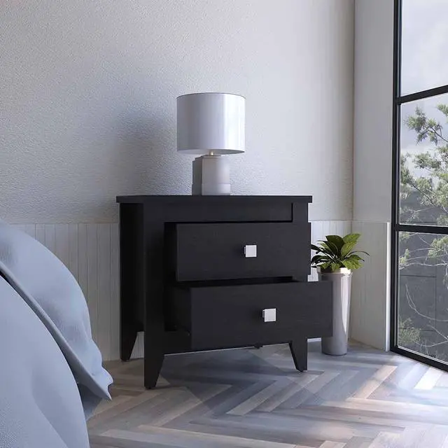 Alt view image 7 of 7 - Nightstand More, Two Shelves, Four Legs, Black Wengue Finish