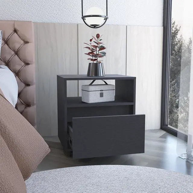 Main image of Nightstand Munyochi, One Drawer, Black Wengue Finish