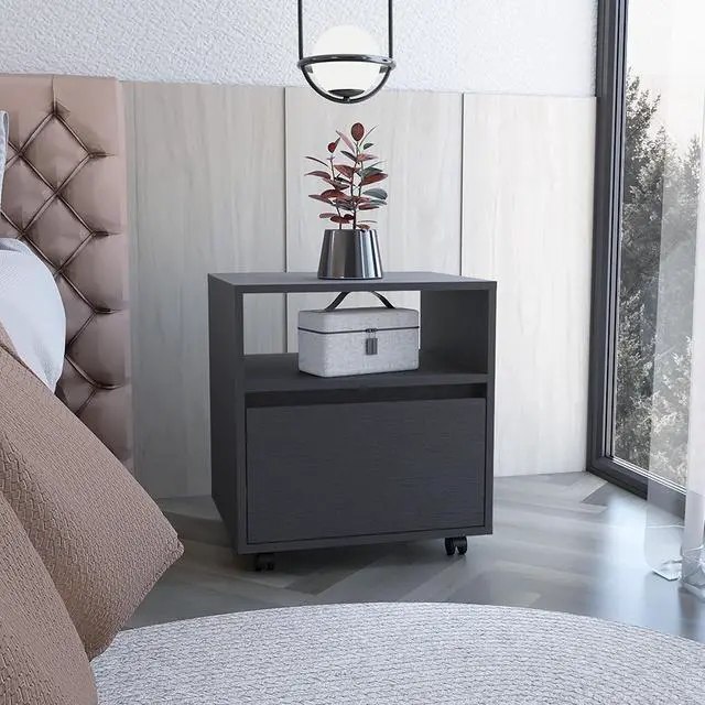 Alt view image 5 of 7 - Nightstand Munyochi, One Drawer, Black Wengue Finish