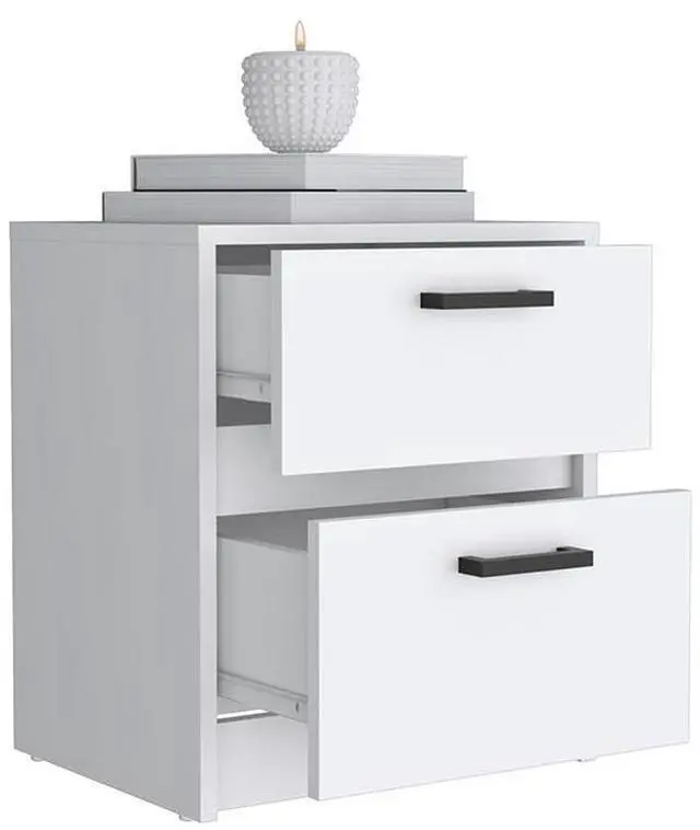 Alt view image 2 of 7 - Nightstand Chequered, Two Drawes, White Finish